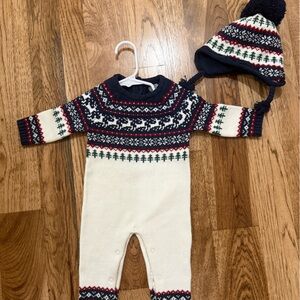 Festive Knit Baby Onesie and matching hat